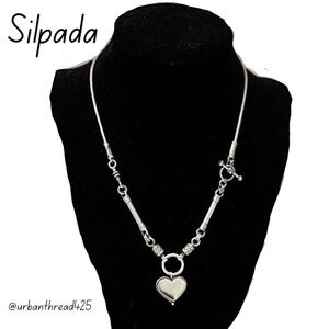 🩶🩶 NWOT Silpada RARE Vintage Sterling Silver Heart Necklace w/ Toggle Clasp NEW